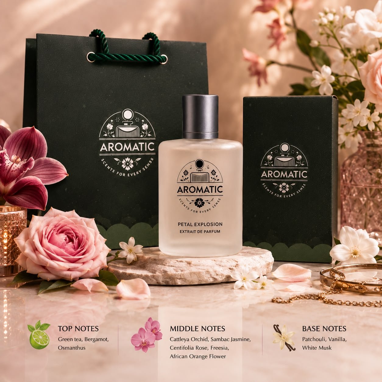 Petal Blossom women’s floral perfume bottle by Aromatic Petal Blossom women’s floral perfume bottle by Aromatic